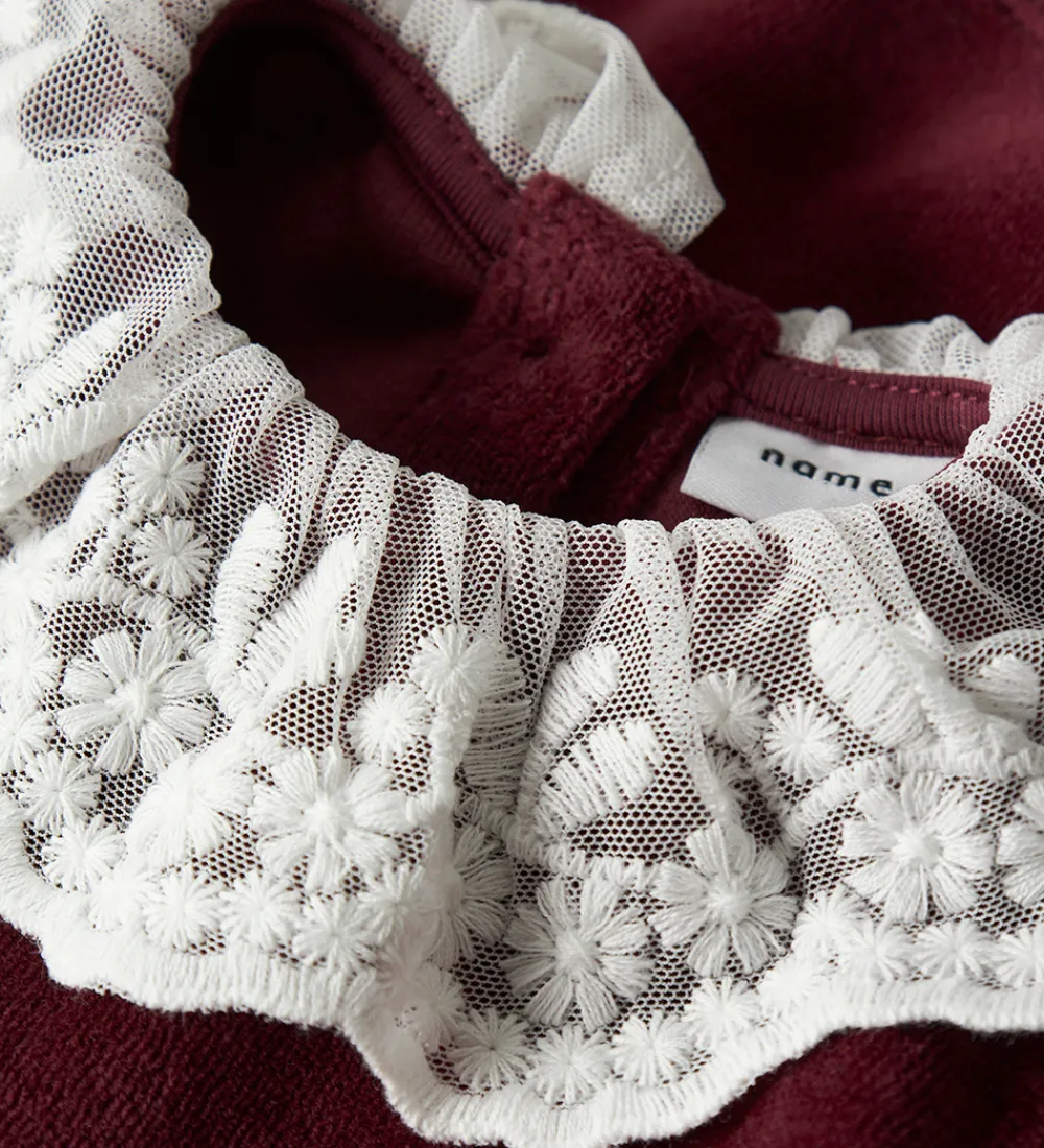 Kjoler|Juletøj-Name It Kjole - Velour - NbfRoxy - Burgundy