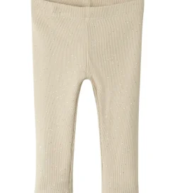 Leggings-Name It Leggings - Rib - NbfRosally - Cement m. Glimmer