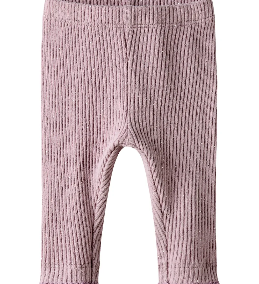 Name It Leggings|Juletøj*Leggings - Rib - NbfRosally - Keepsake Lilac m. Glimmer