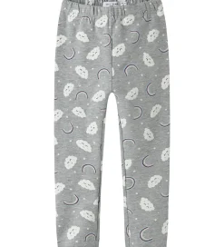 Leggings-Name It Leggins - NmfDavina - AOP - Grey Melange/Rainbow Clouds