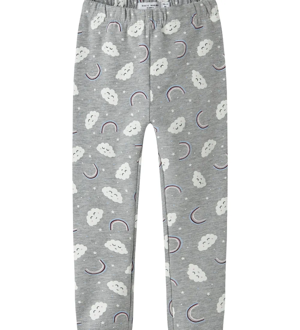 Leggings-Name It Leggins - NmfDavina - AOP - Grey Melange/Rainbow Clouds