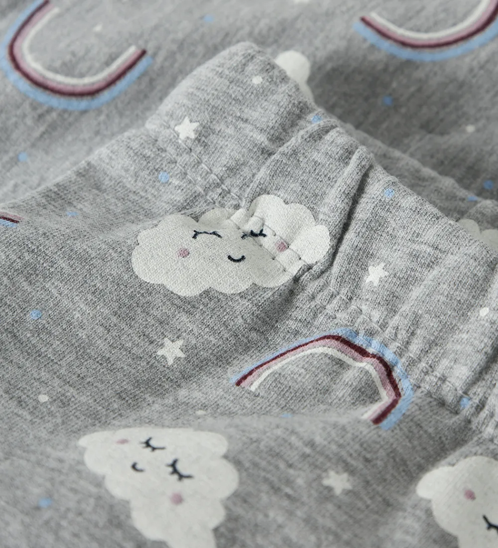 Leggings-Name It Leggins - NmfDavina - AOP - Grey Melange/Rainbow Clouds