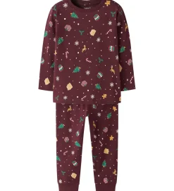 Nattøj-Name It Nattøj - 2-Delt - NmnVismas - Burgundy/Xmas - AOP