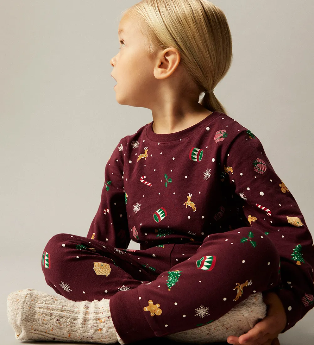 Nattøj-Name It Nattøj - 2-Delt - NmnVismas - Burgundy/Xmas - AOP