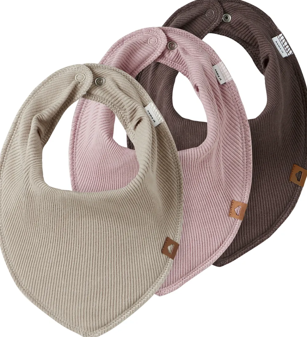 Name It Savlesmække*Savlesmække - 3-pak - Rib - NbfYvette - Rosa/Beige/Brun