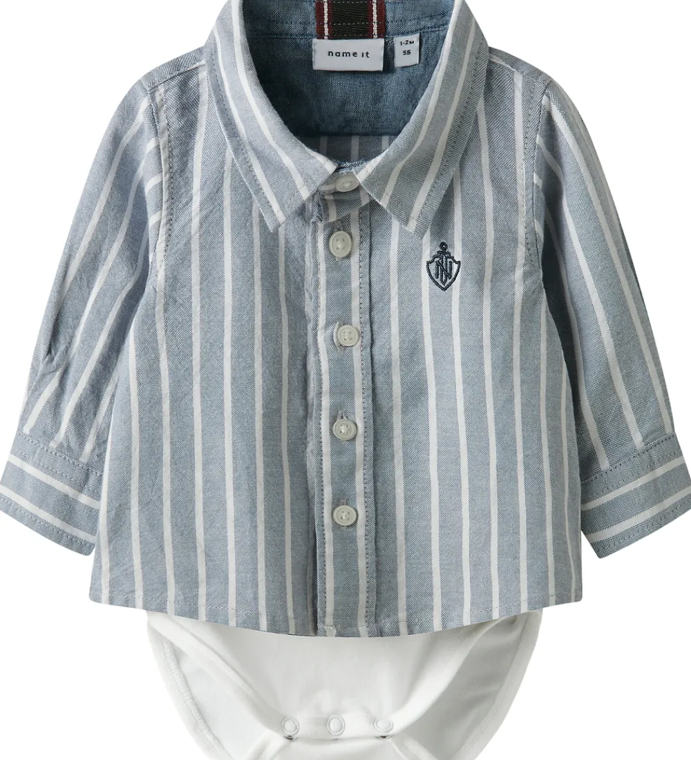 Juletøj|Bodyer-Name It Skjortebody l/æ - NbmRekid - Flint Stone/Thin Stripe - B