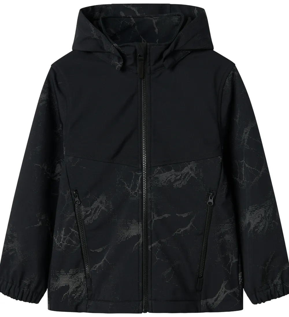 Softshell-Name It Softshell m. Fleece - NkmAlfa08 - Sort m. Refleksprint