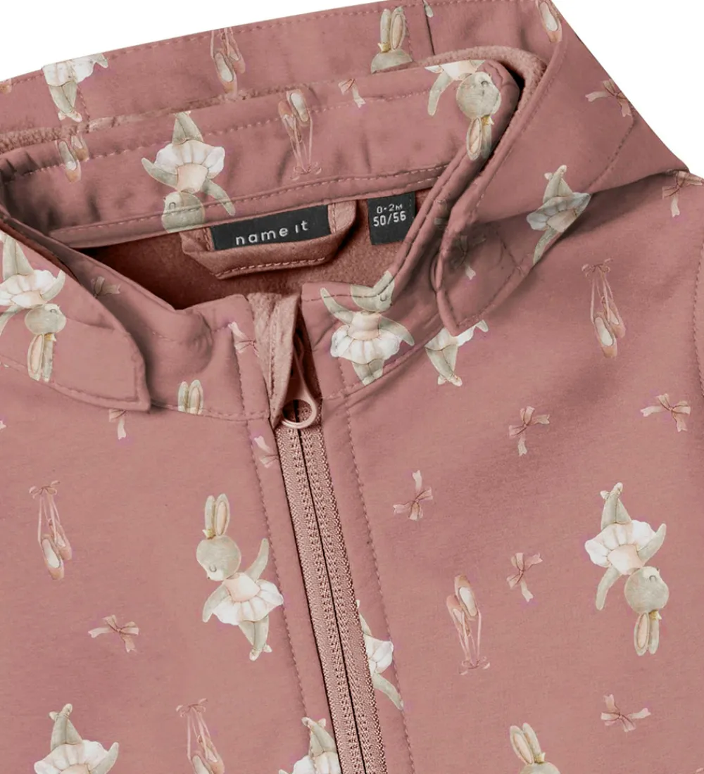 Softshell-Name It Softshelldragt m. Fleece - NbnAlfa08 - Woodrose/BUNNY