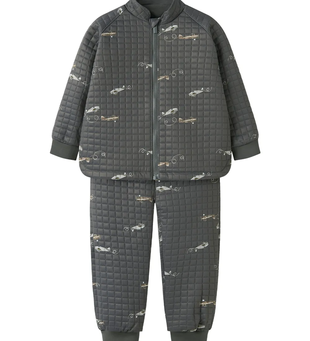 Termotøj-Name It Termotøj m. Fleece - NmmMoon - Grey Pinstripe