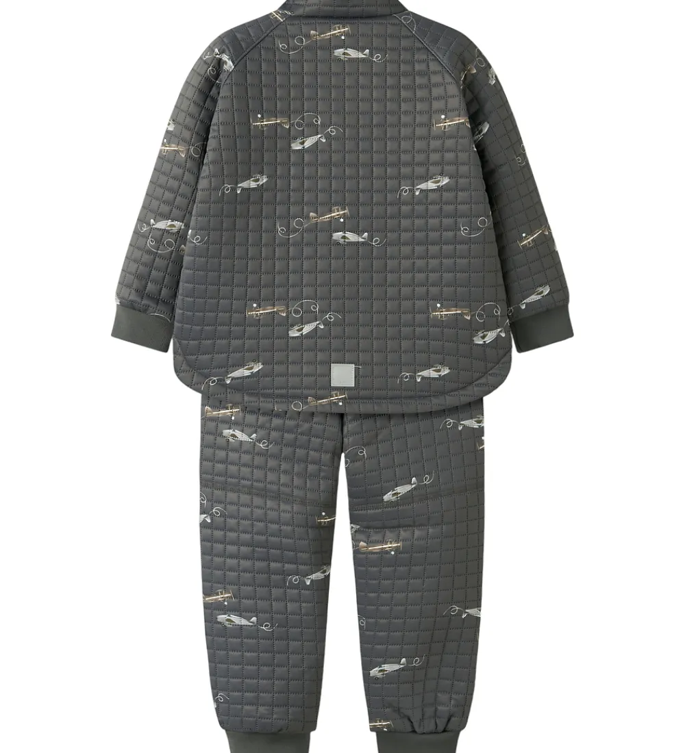 Termotøj-Name It Termotøj m. Fleece - NmmMoon - Grey Pinstripe