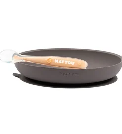 Nattou Spisesæt*Spisesæt - Silikone - 2 dele - Aubergine/Peach