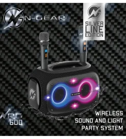 N-Gear Musikinstrumenter|Højtalere*Højtaler med 2 Mikrofoner - Wireless - NRG600 - Sort