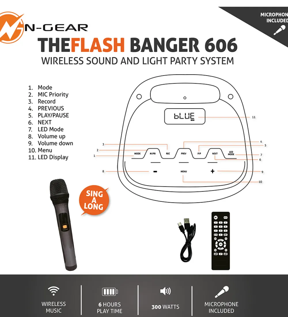 N-Gear Højtalere*Karaoke Højtalere - Wireless - The Flash Banger 606 - Sor