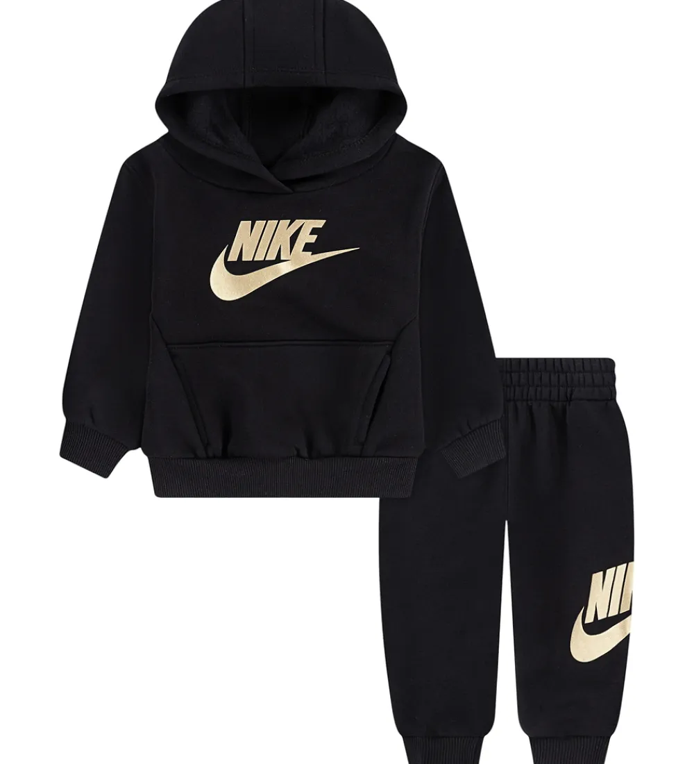Sweatshirts-Nike Sweatsæt - Club - Black/Metalic Gold
