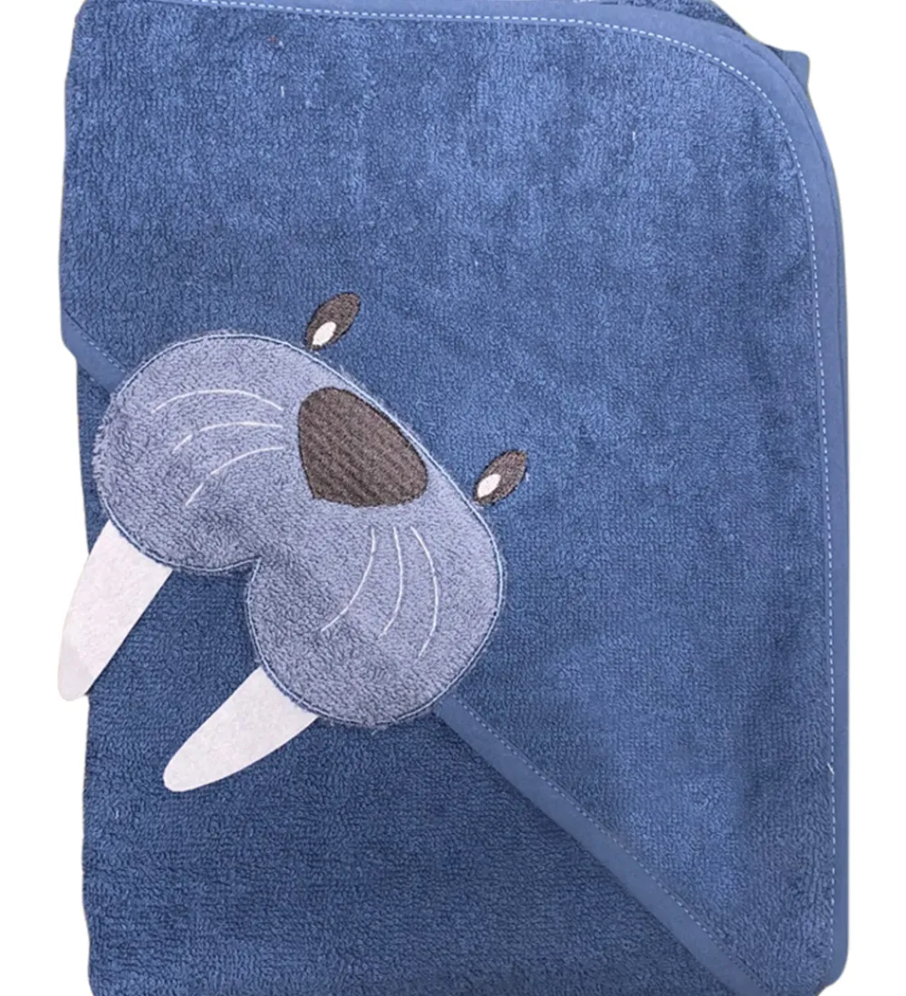Babyhåndklæde- Og Poncho|Håndklæder-Nørgaard Madsens Babyhåndklæde - 100x100 cm - Middel Blue m. Hva