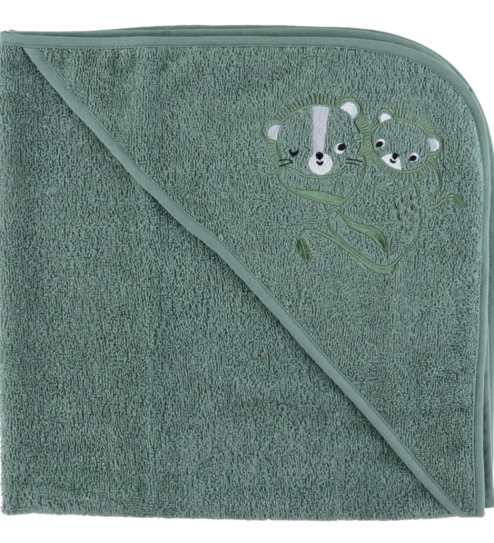 Nørgaard Madsens Babyhåndklæde- Og Poncho|Håndklæder*Badeslag - 75x75 cm - Grøn m. Løver