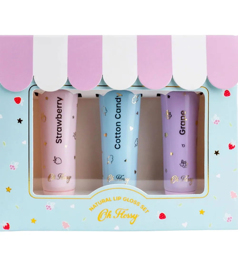 Sminke-Oh Flossy Lip Gloss - 3-pak - Jordbær/Candyfloss/Grape