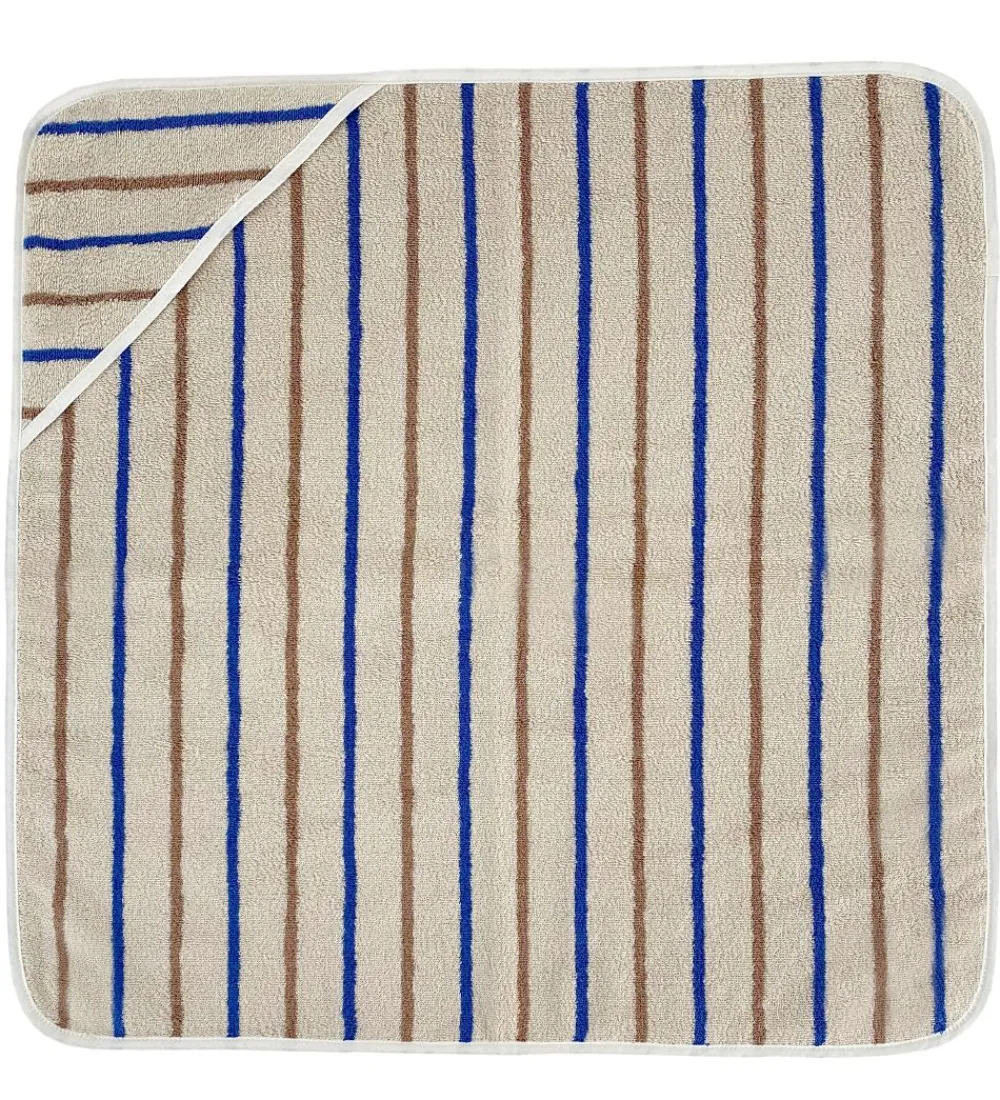 OYOY Babyhåndklæde- Og Poncho*Babyhåndklæde - 100x100 cm - Raita - Karamel/Optic Blue