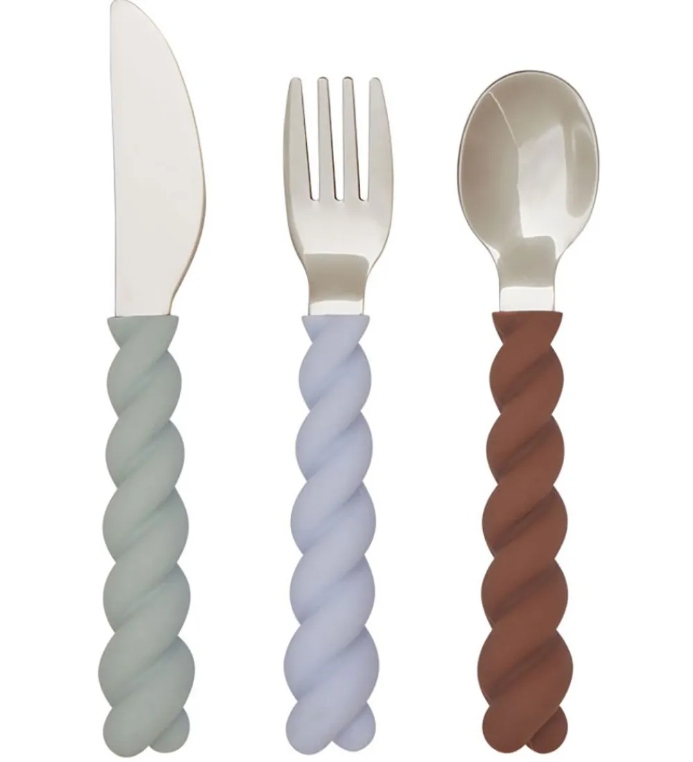 Spisesæt|Børnebestik-OYOY Bestik - Silikone - 3 dele - Mellow Cutlery - Pale Mint/Cho