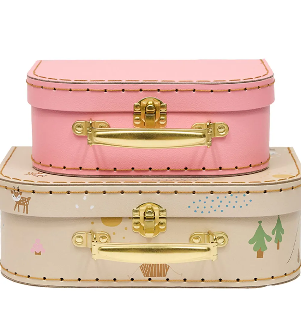 Rolleleg|Legekufferter-OYOY Kuffertsæt - 2-pak - Deer & Duck - Camel/Rose