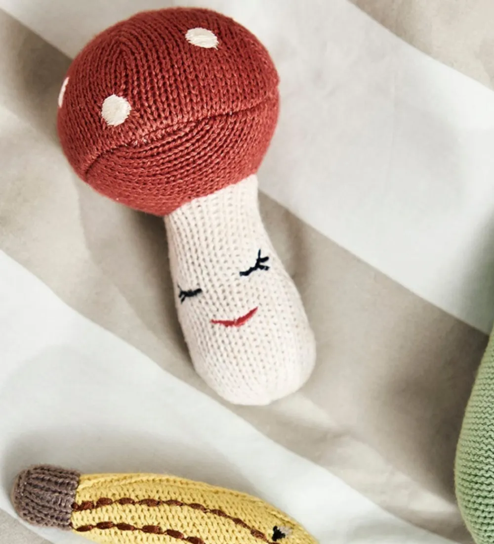 OYOY Gribelegetøj*Rangle - Strik - Mushroom - Offwhite/Rød