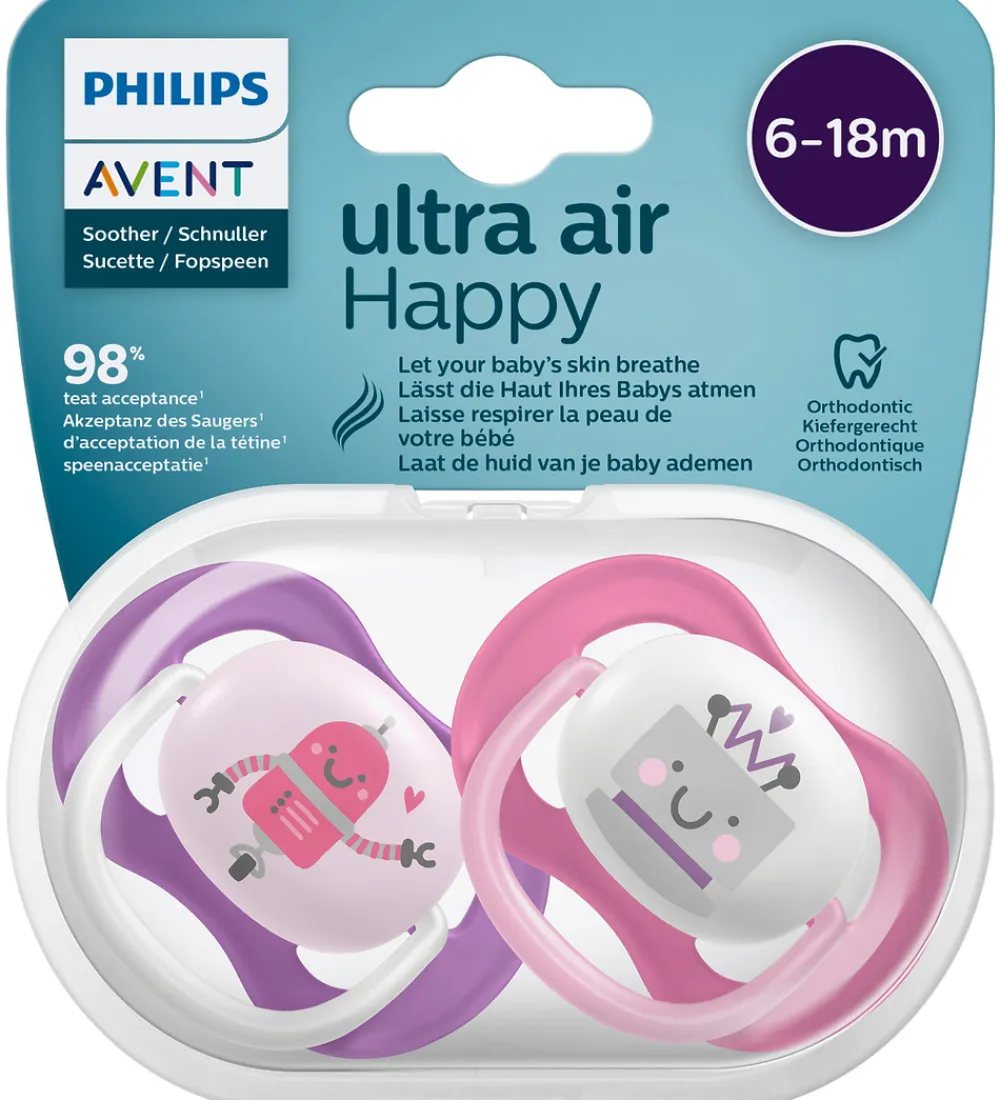 Sutter-Philips Avent Sutter - 2-pak - Ultra Air - Pink/Lilla m. Robot
