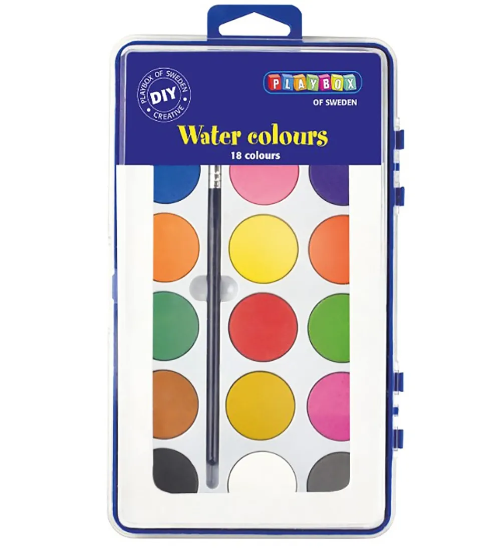 Maling-Playbox Vandfarver m. Pensel - 18 Farver