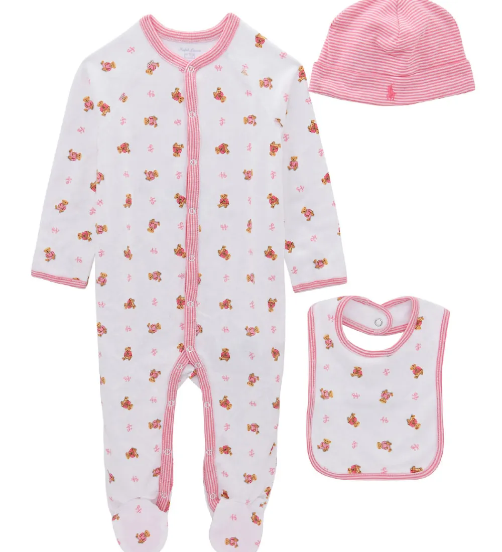 Polo Ralph Lauren Savlesmække*Gaveæske - 3 Dele - Hvid/Rosa m. Bamser