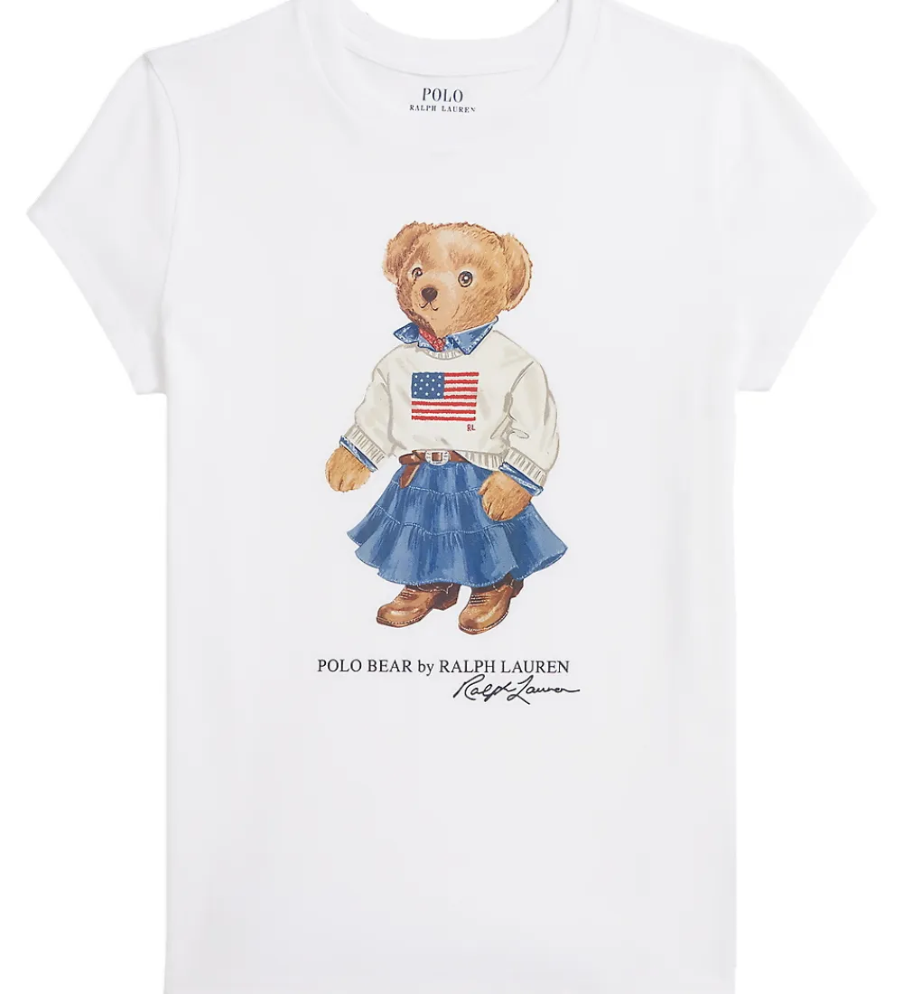 T-Shirts|Pigetøj-Polo Ralph Lauren T-shirt - Hvid m. Bamse
