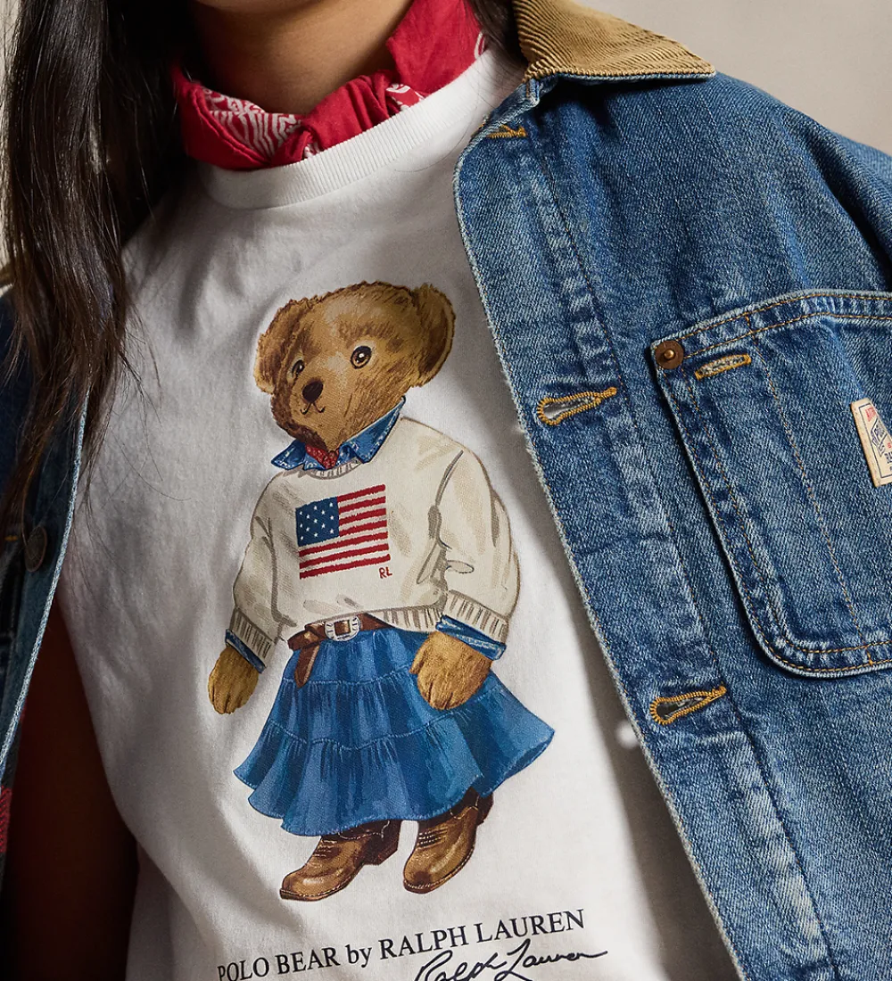 T-Shirts|Pigetøj-Polo Ralph Lauren T-shirt - Hvid m. Bamse