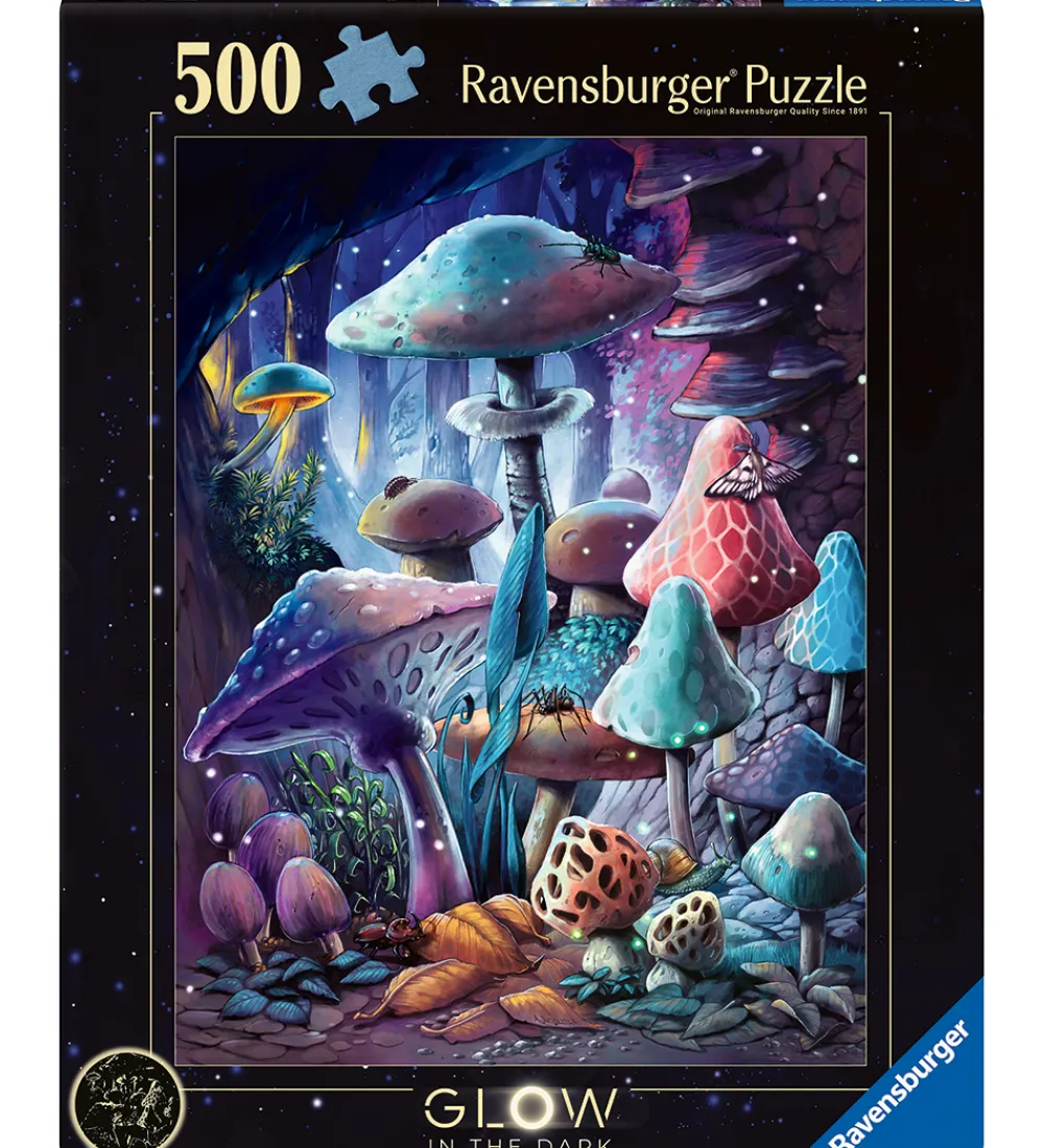 Puslespil-Ravensburger Puslespil - 500 Brikker - Moonlight Mushroom - Glow