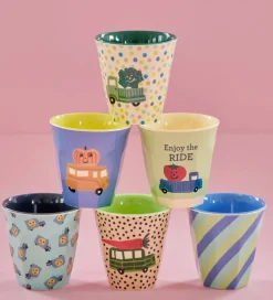 Kop Og Tudekop-Rice Kopper - Melamin - 6 stk. - 160 ml - Multi/Happy Cars Print