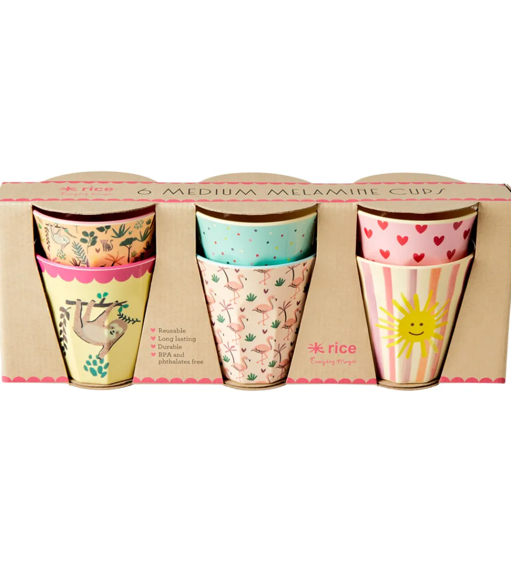 Kop Og Tudekop-Rice Kopper - Melamin - 6 stk. - 250 ml - Pink/Funky Prints