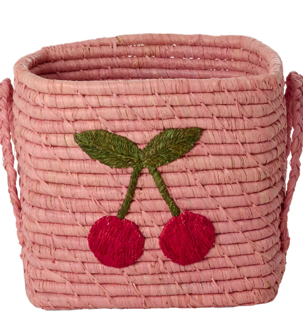 Rice Kurve|Opbevaring*Opbevaringskurv - Raffia/Søgræs - 20x20 cm - Pink/Kirsebær