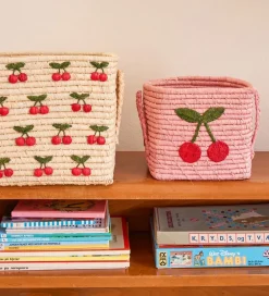 Rice Kurve|Opbevaring*Opbevaringskurv - Raffia/Søgræs - 20x20 cm - Pink/Kirsebær