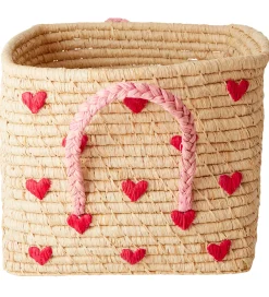 Rice Kurve*Opbevaringskurv - Raffia - 30x30x25 cm - Natur m. Hjerter