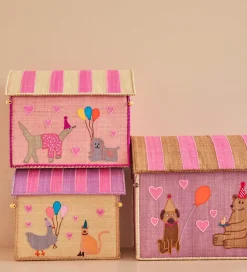 Rice Kurve*Opbevaringskurve - Raffia - 3 stk. - 52/45/37 cm - Pink Par