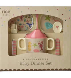 Spisesæt-Rice Spisesæt - Melamin - 4 Dele - Koral Ocean Print