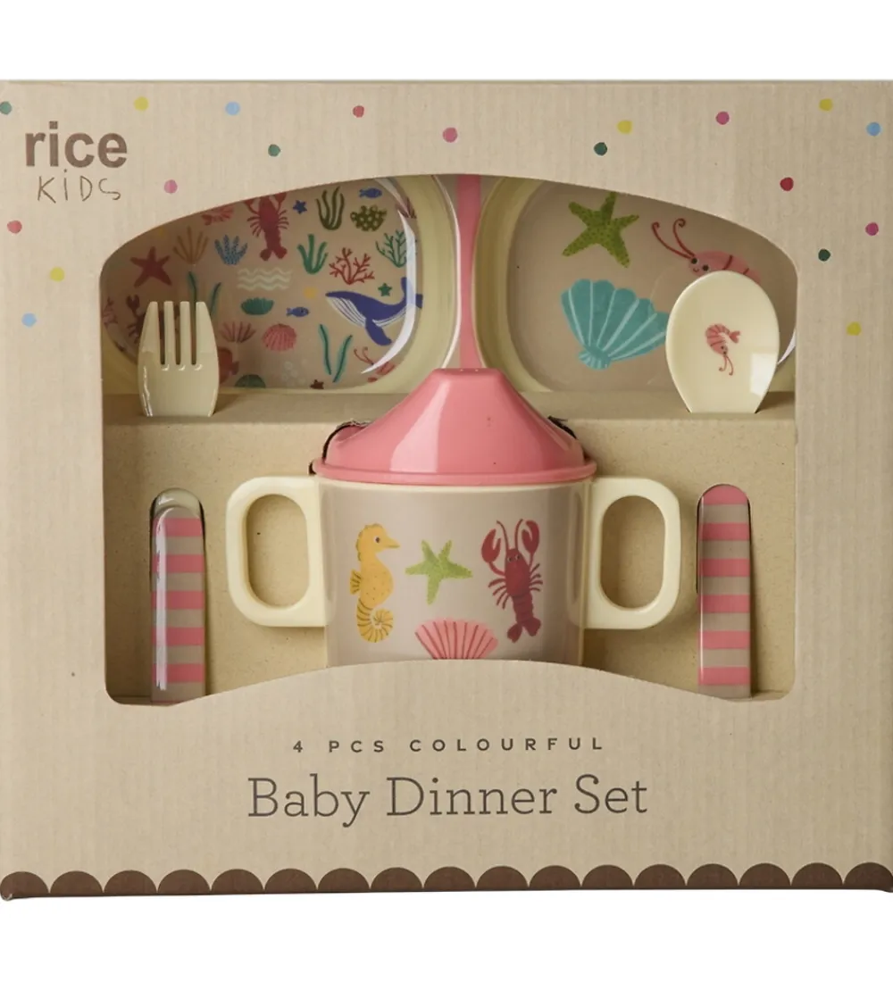 Spisesæt-Rice Spisesæt - Melamin - 4 Dele - Koral Ocean Print