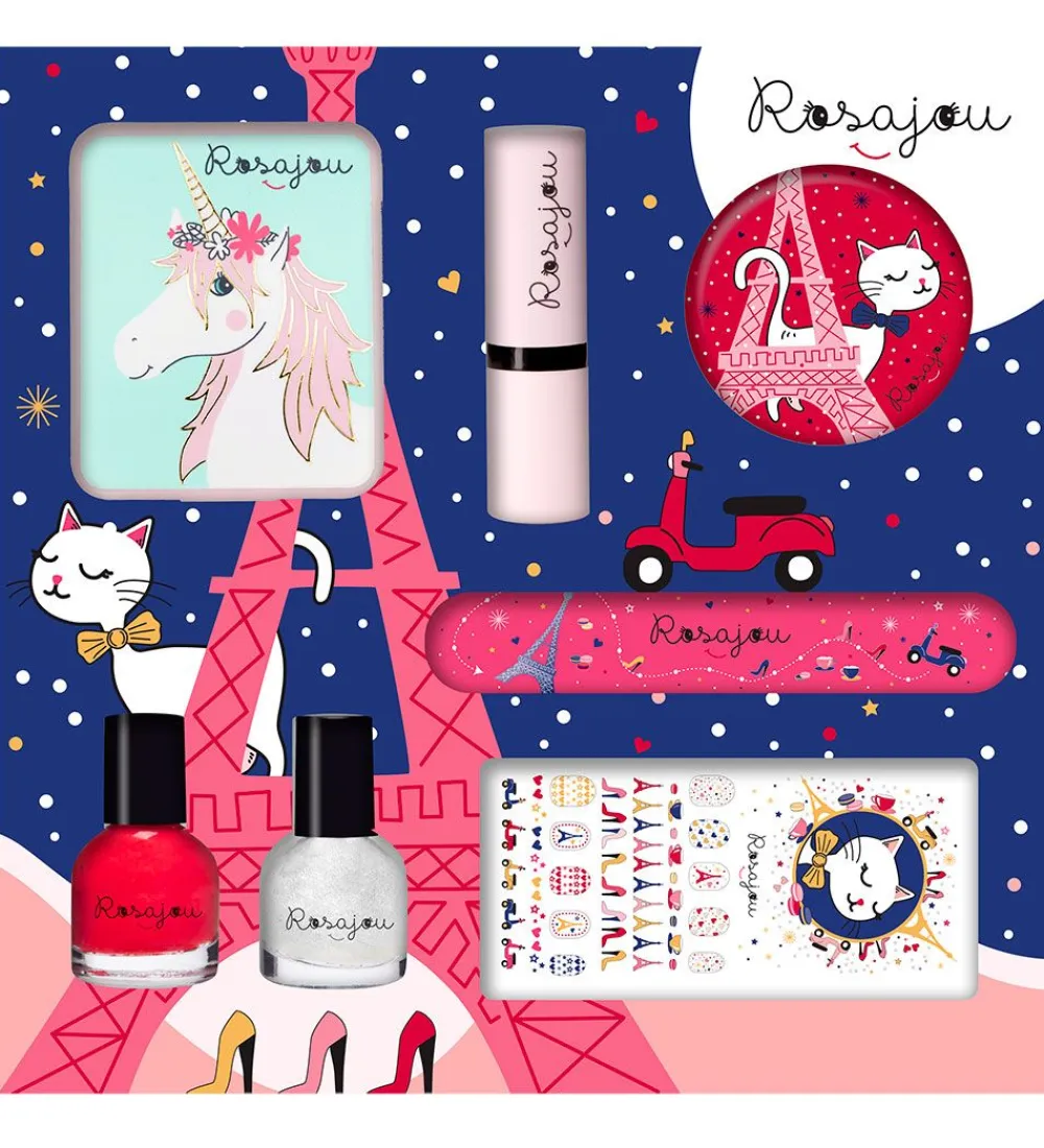 Neglelak-Rosajou Sminkesæt - Blush/Læbestift/Neglelak m.m. - 7 Dele