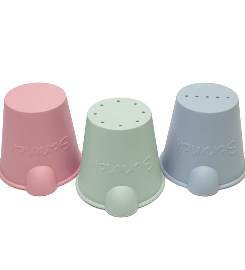 Strandlegetøj-Scrunch Bath Buckets - 3-pak - Sage Green/Dusty Rose/Duck Egg Bl