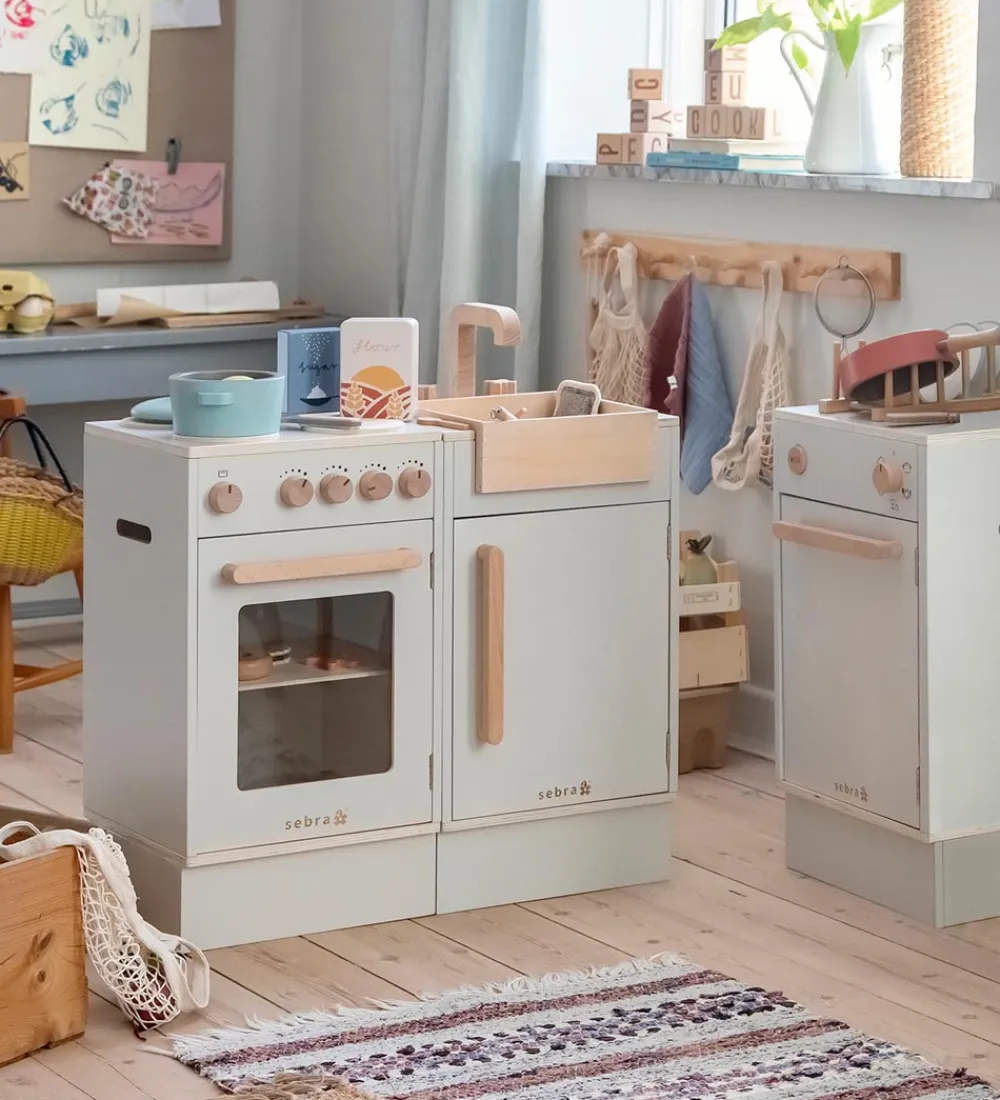 Legekøkken Og Legemøbel-Sebra Legekøkken - Vaskeskab - Træ - Seabreeze Beige