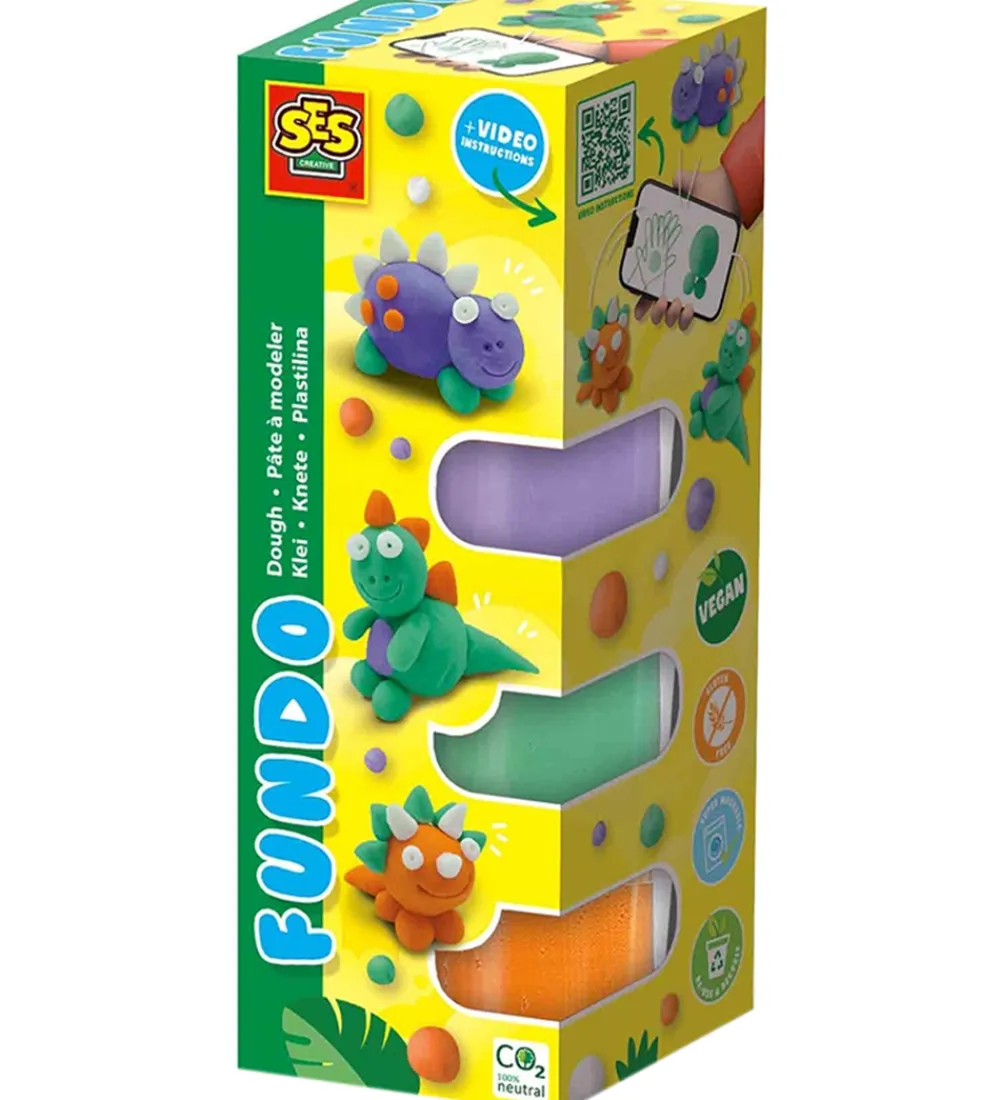 Modellervoks-SES Creative Modellervoks - 3x90gr/1x40g - FunDo Dinosaurer