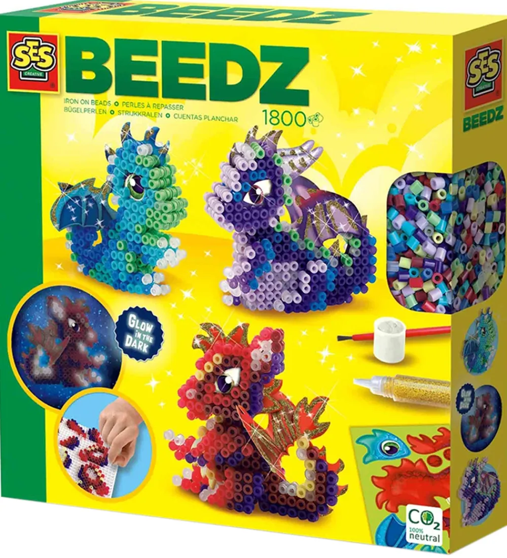 Perler-SES Creative Perler - Strygeperler - 1800 stk - 3D Drage