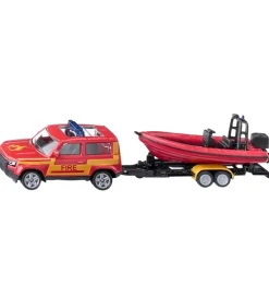 Biler, Tog Og Køretøjer-Siku Bil m. Båd - Land Rover Defender m. Boat - Rød/Gul