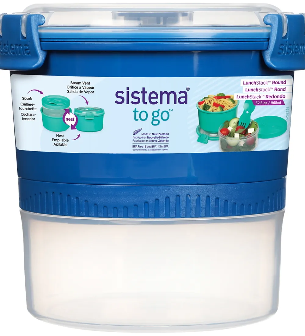 Madkasser-Sistema Madkasse m. Bestik - Lunch Stack - 965 ml - Blå