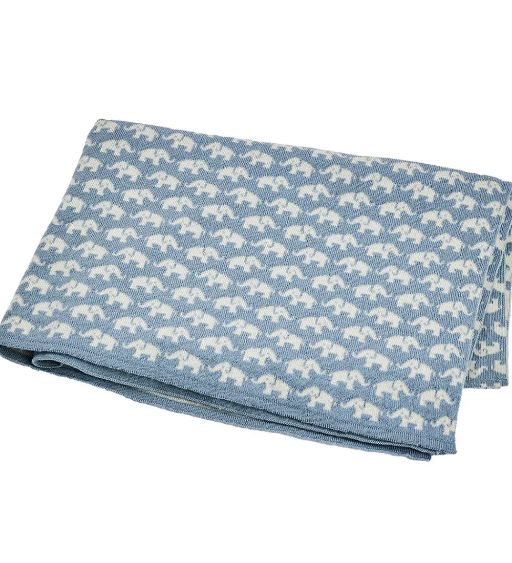 Smallstuff Tæpper|Børneværelset*Babytæppe - Uld - 80x100 cm - Elephants - Blå