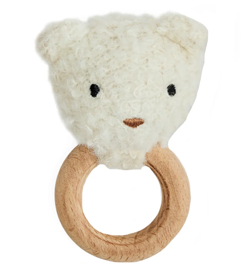 Gribelegetøj-Smallstuff Rangle - Bear - Uld - Off White