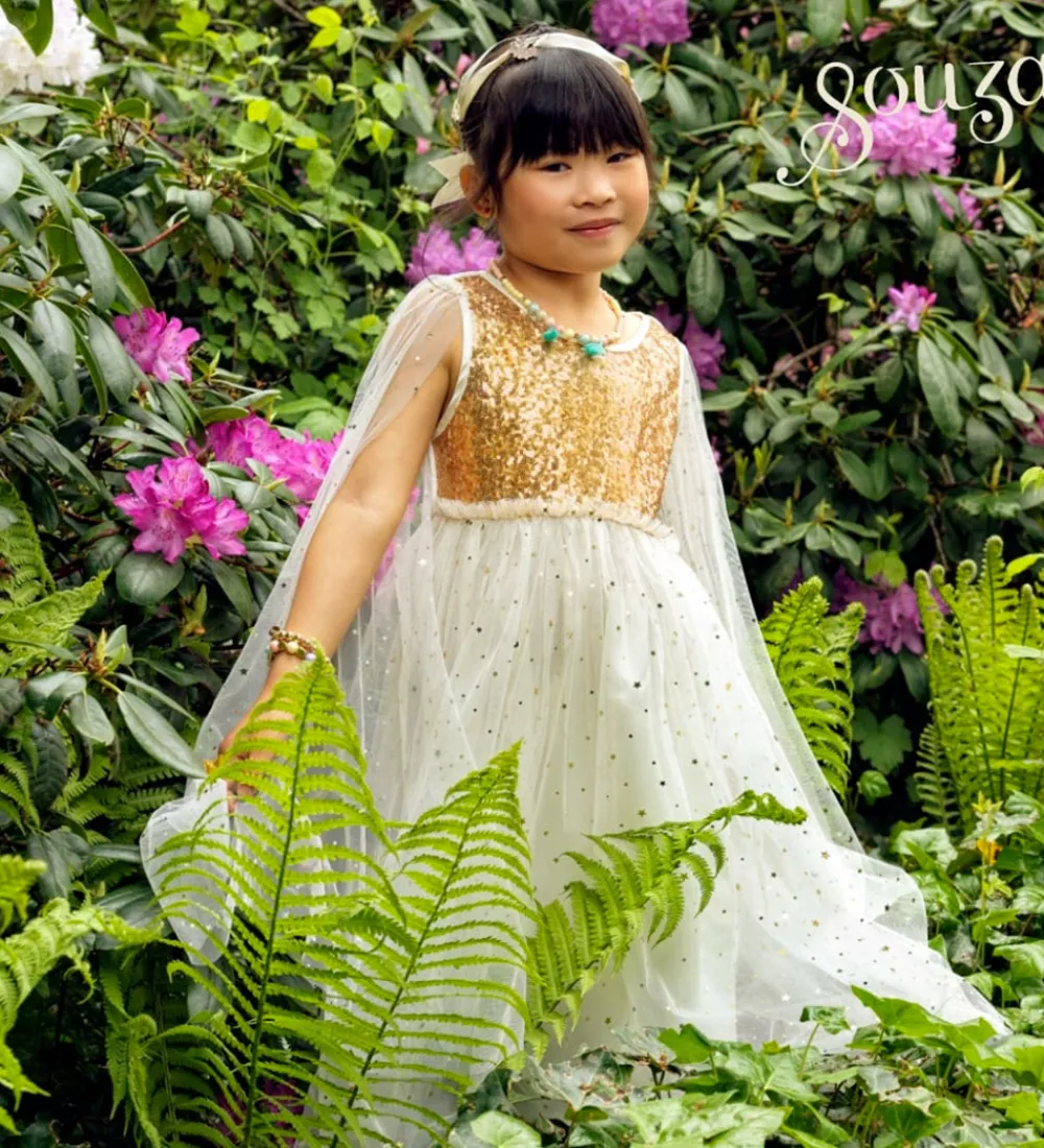 Udklædningstøj-Souza Udklædning - Prinsesse - Dorianne - Hvid/Guld