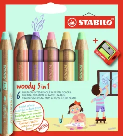 Tuscher Og Farver|Kreativ Leg-Stabilo Farveblyanter - Woody 3-i-1 - 6 Stk. - Pastel